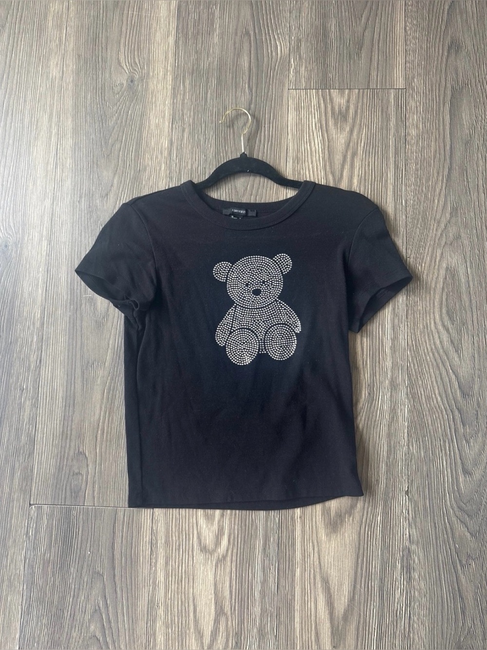 Forever 21 Black Rhinestone Teddy Bear Tee